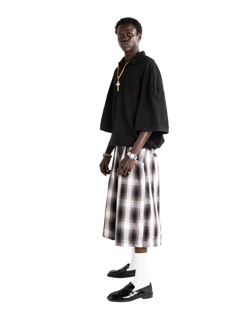 Black Plaid Chicano Shorts