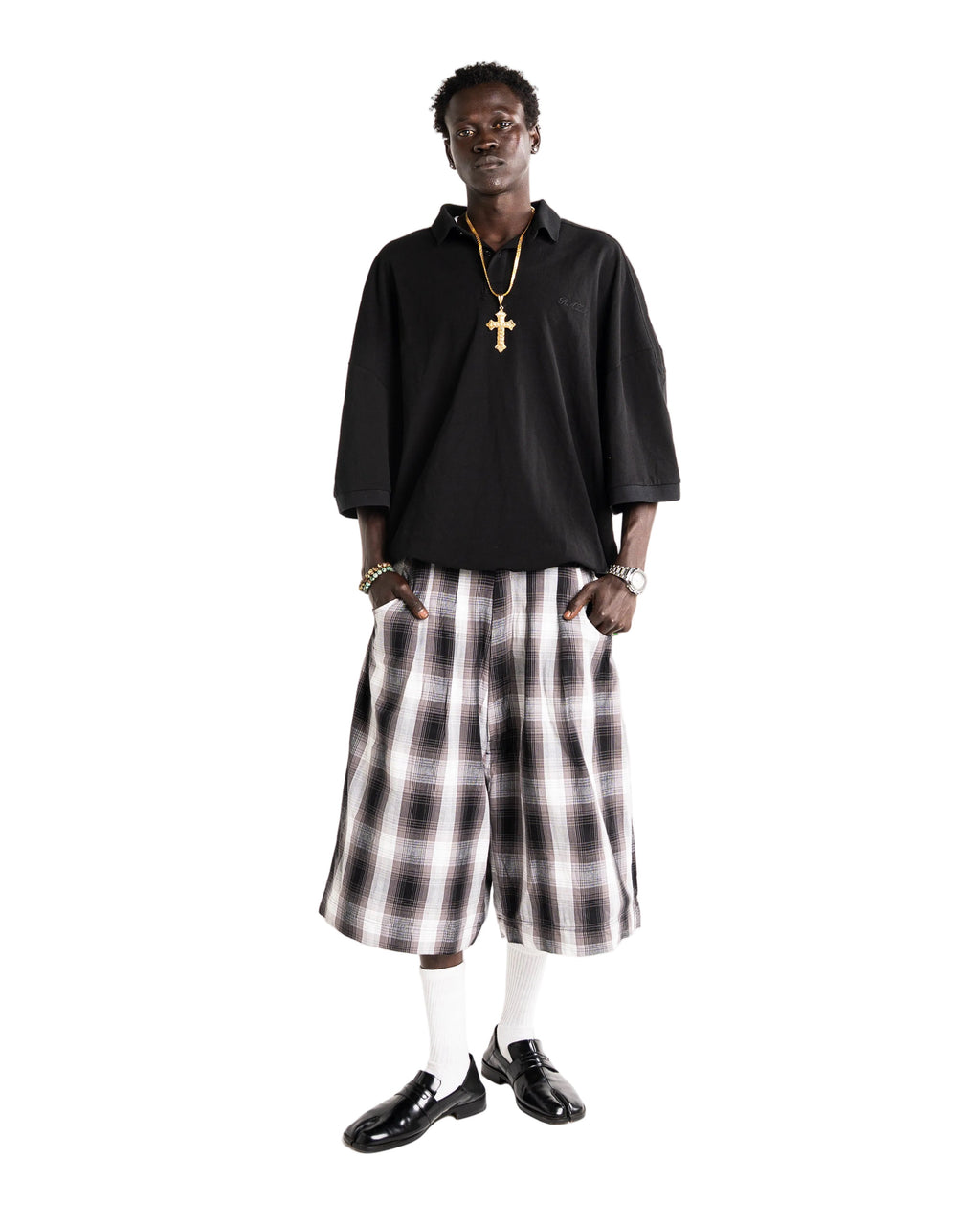 Black Plaid Chicano Shorts
